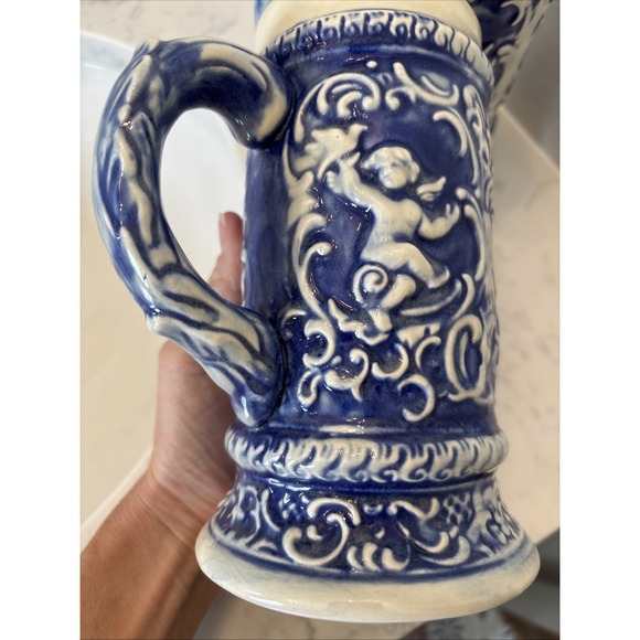 Vintage‎ Cobalt Beer Stein Set Gerz-style Unmarked Victorian Couple Cherubs EUC - Picture 10 of 15